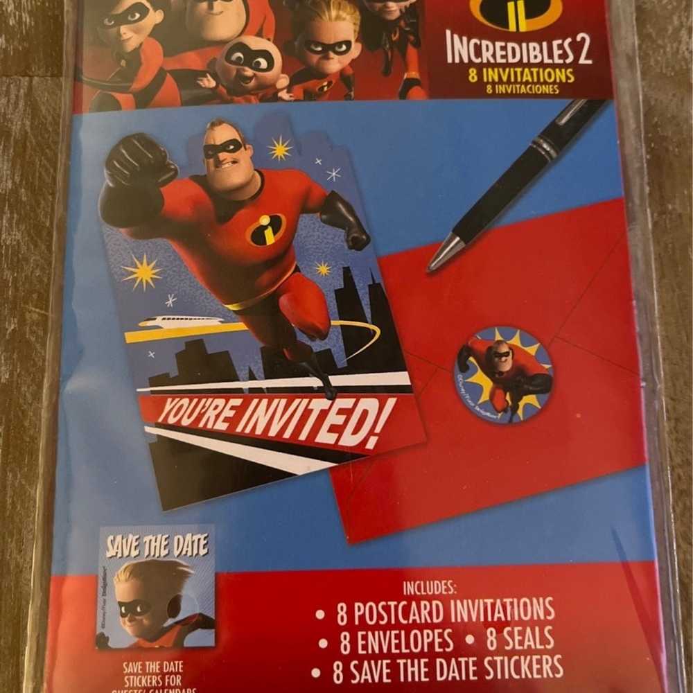 Disney Red and Blue Incredibles 2 Invitations Set